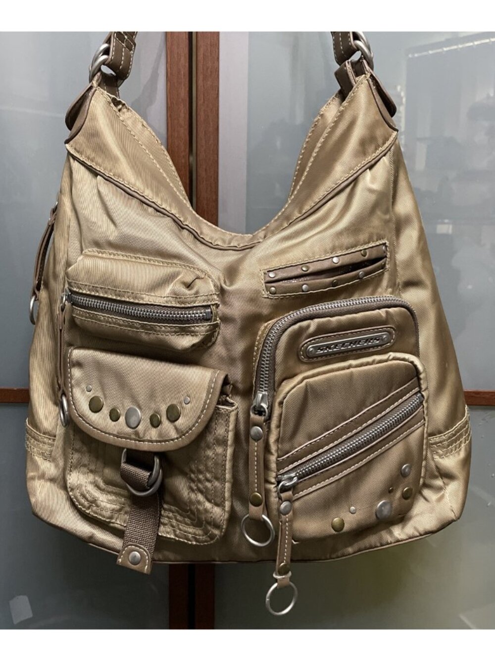 Skechers Vintage 90s Y2K Cargo Multi Pocket Nylon Shoulder Bag Military Retro